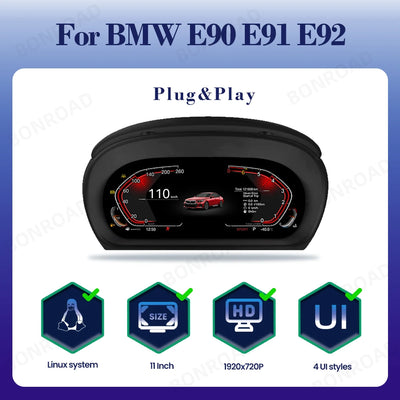 Tableau de Bord Numérique BMW E90 E91 E92 CarPlay 11 Pouces - détail du montage - Becquet Voiture