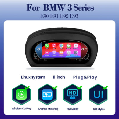 Tableau de Bord Numérique BMW E90 E91 E92 CarPlay - vue de dessus - Becquet Voiture