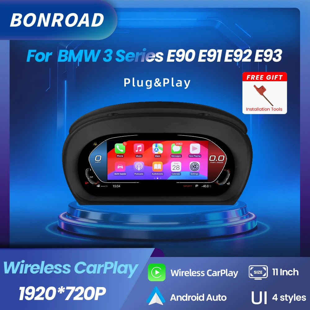 Tableau de Bord Numérique BMW E90 E91 E92 CarPlay - vue de face - Becquet Voiture