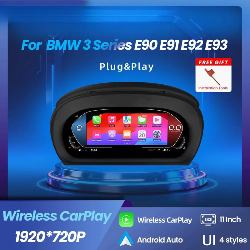 Tableau de Bord Numérique BMW E90 E91 E92 CarPlay - vue de face - Becquet Voiture