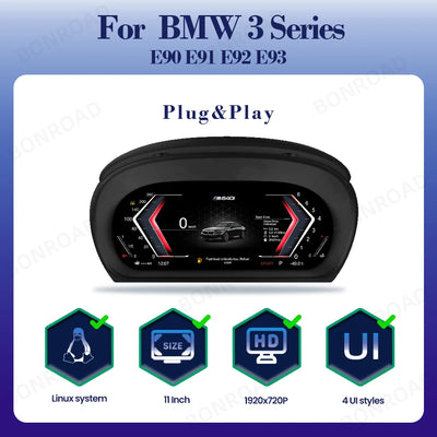 Tableau de Bord Numérique BMW E90 E91 E92 CarPlay - vue rapprochée - Becquet Voiture