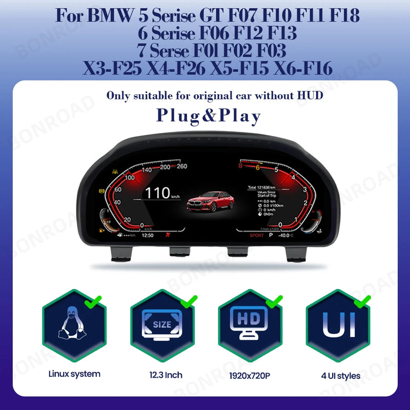 Tableau de Bord Numérique BMW F10 F11 CarPlay Android Auto - vue de dessus - Becquet Voiture