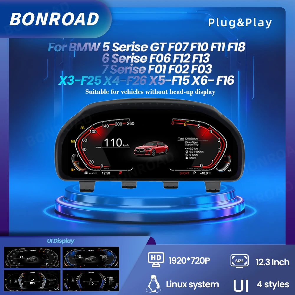 Tableau de Bord Numérique BMW F10 F11 CarPlay Android Auto - vue de face - Becquet Voiture