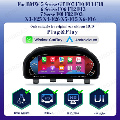Tableau de Bord Numérique BMW F10 F11 CarPlay Android Auto - vue rapprochée - Becquet Voiture