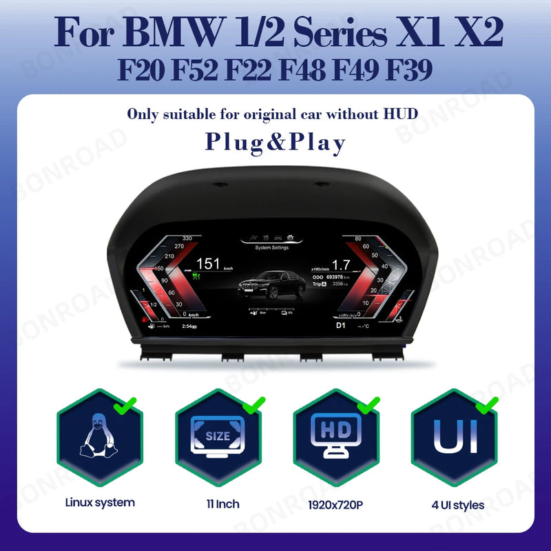 Tableau de Bord Numérique BMW F20 F22 X1 X2 - vue rapprochée - Becquet Voiture