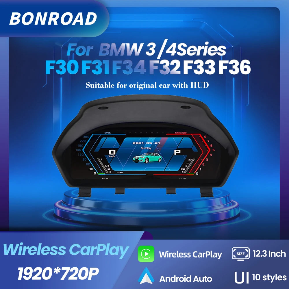 Tableau de Bord Numérique BMW F30 CarPlay 12,3 Pouces - vue de face - Becquet Voiture