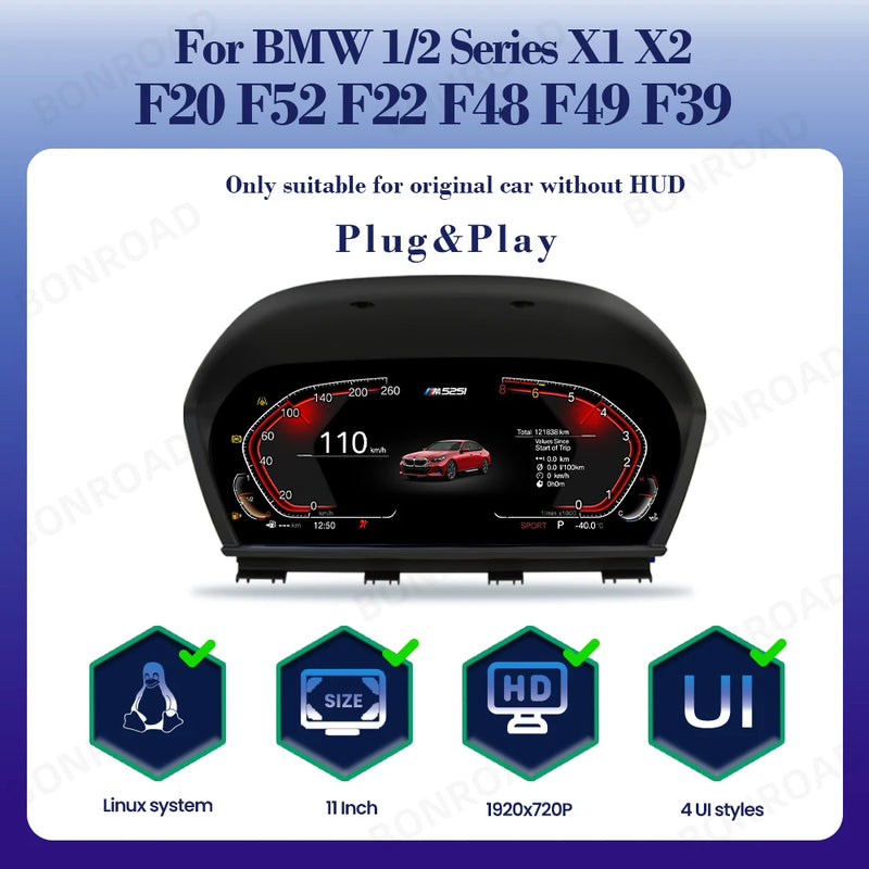 Tableau de Bord Numérique BMW Série 1 2 F20 X1 X2 CarPlay - détail du montage - Becquet Voiture