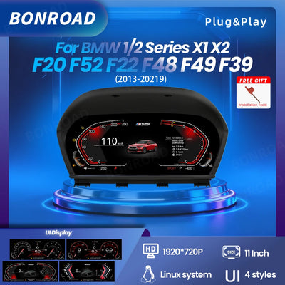 Tableau de Bord Numérique BMW Série 1 2 F20 X1 X2 CarPlay - vue de face - Becquet Voiture