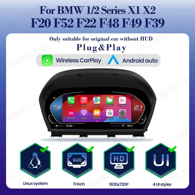 Tableau de Bord Numérique BMW Série 1 2 F20 X1 X2 CarPlay - vue rapprochée - Becquet Voiture