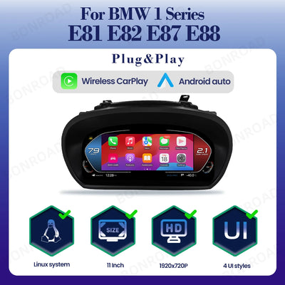 Tableau de Bord Numérique BMW Série 1 E81 E82 E87 E88 CarPlay - vue de dessus - Becquet Voiture
