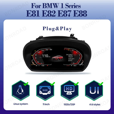 Tableau de Bord Numérique BMW Série 1 E81 E82 E87 E88 CarPlay - vue rapprochée - Becquet Voiture
