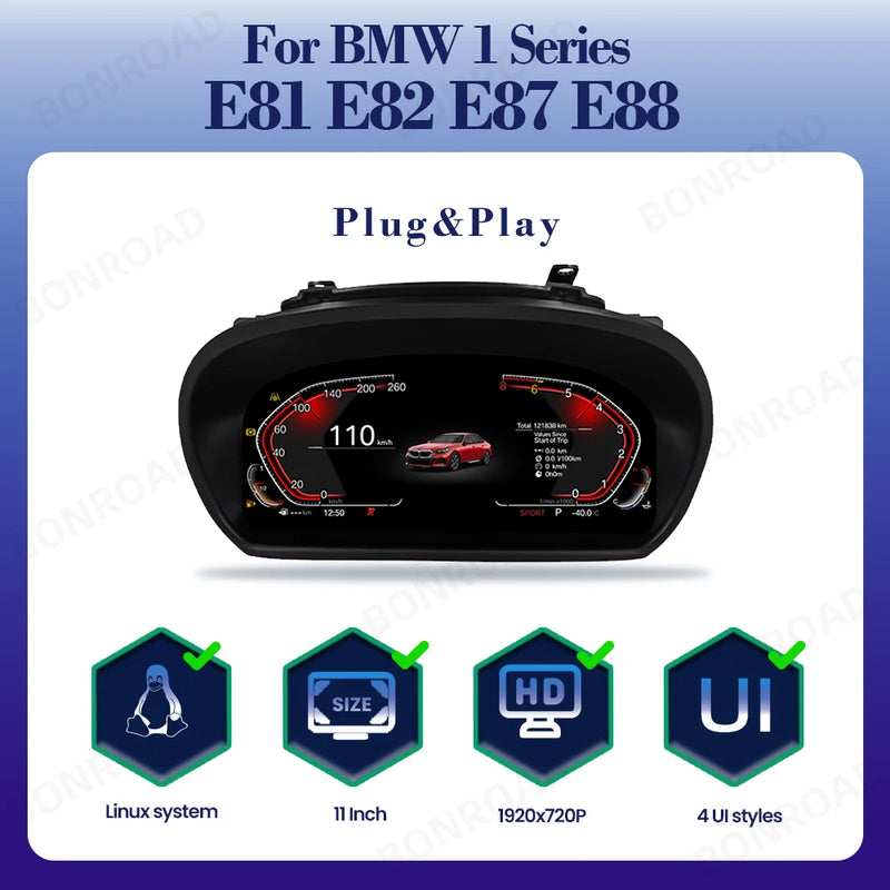 Tableau de Bord Numérique BMW Série 1 E81 E82 E87 E88 CarPlay - vue rapprochée - Becquet Voiture