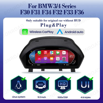 Tableau de Bord Numérique BMW Série 3 4 F30 CarPlay Android Auto - vue de dessus - Becquet Voiture