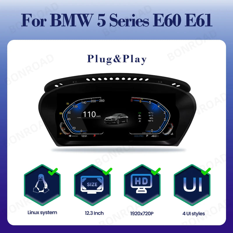 Tableau de Bord Numérique BMW Série 5 E60 - vue rapprochée - Becquet Voiture