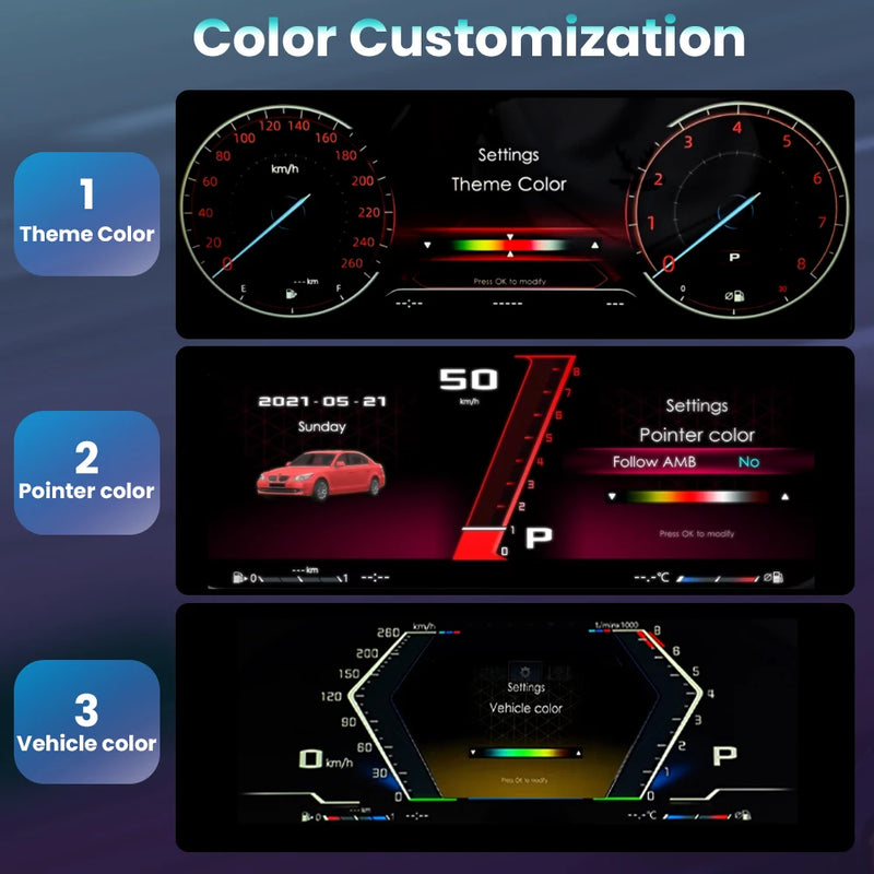 Digitales Kombiinstrument BMW 5er F10 - Studio-Packshot - Becquet Voiture