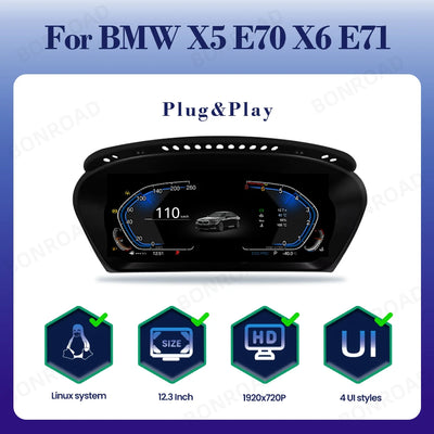 Tableau de Bord Numérique BMW X5 E70 X6 E71 CarPlay 12,3" - vue de dessus - Becquet Voiture