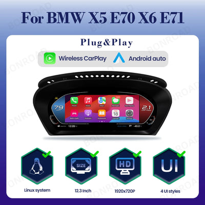 Tableau de Bord Numérique BMW X5 E70 X6 E71 CarPlay 12,3" - vue rapprochée - Becquet Voiture
