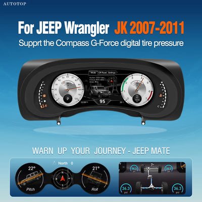 Tableau de Bord Numérique Jeep Wrangler JK 2007-2018 12,3 Pouces - vue de face - Becquet Voiture