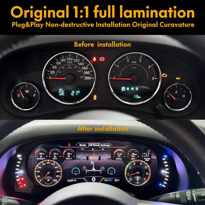 Tableau de Bord Numérique Jeep Wrangler JK 2011-2017 - vue de profil - Becquet Voiture