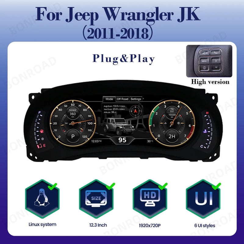 Tableau de Bord Numérique Jeep Wrangler JK 2011-2018 - détail du montage - Becquet Voiture