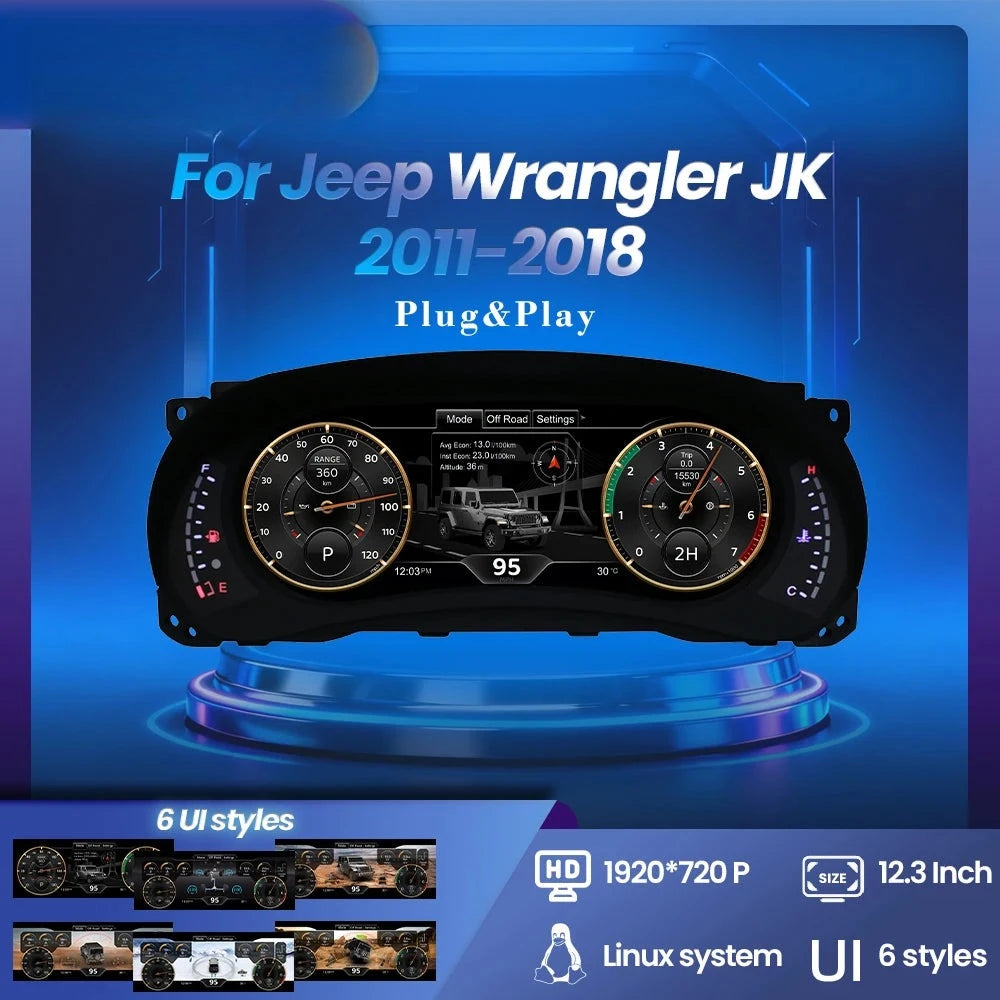 Tableau de Bord Numérique Jeep Wrangler JK 2011-2018 - vue de face - Becquet Voiture