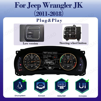Tableau de Bord Numérique Jeep Wrangler JK 2011-2018 - vue rapprochée - Becquet Voiture