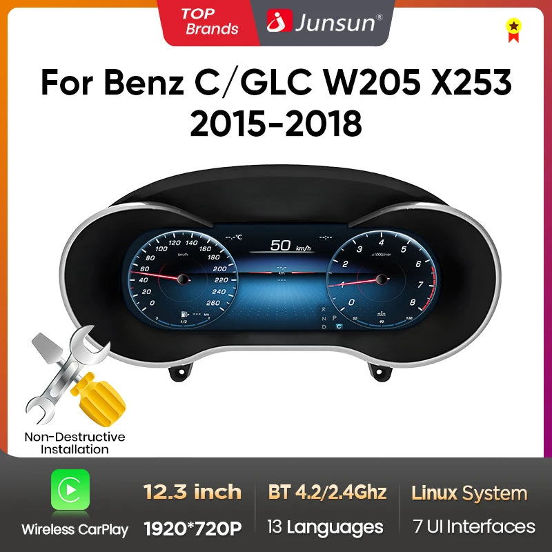 Tableau de Bord Numérique Mercedes Classe C GLC 2015-2018 - vue de face - Becquet Voiture