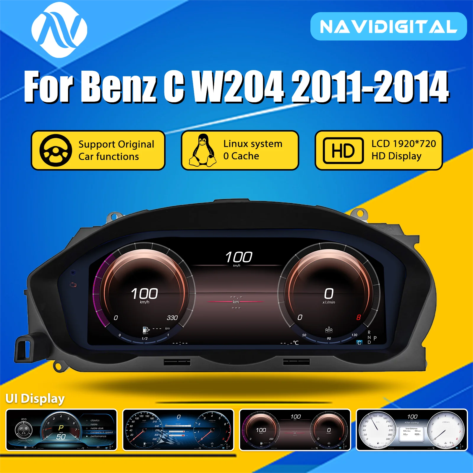 Tableau de Bord Numérique Mercedes Classe C W204 2011-2014 - vue de face - Becquet Voiture