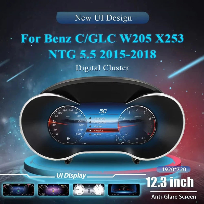 Digitales Kombiinstrument Mercedes C-Klasse W205 GLC 2015–2018 - Vorderansicht - Becquet Voiture