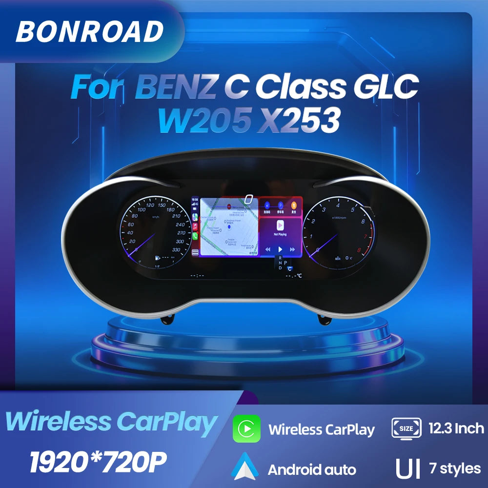 Tableau de Bord Numérique Mercedes Classe C W205 - vue de face - Becquet Voiture