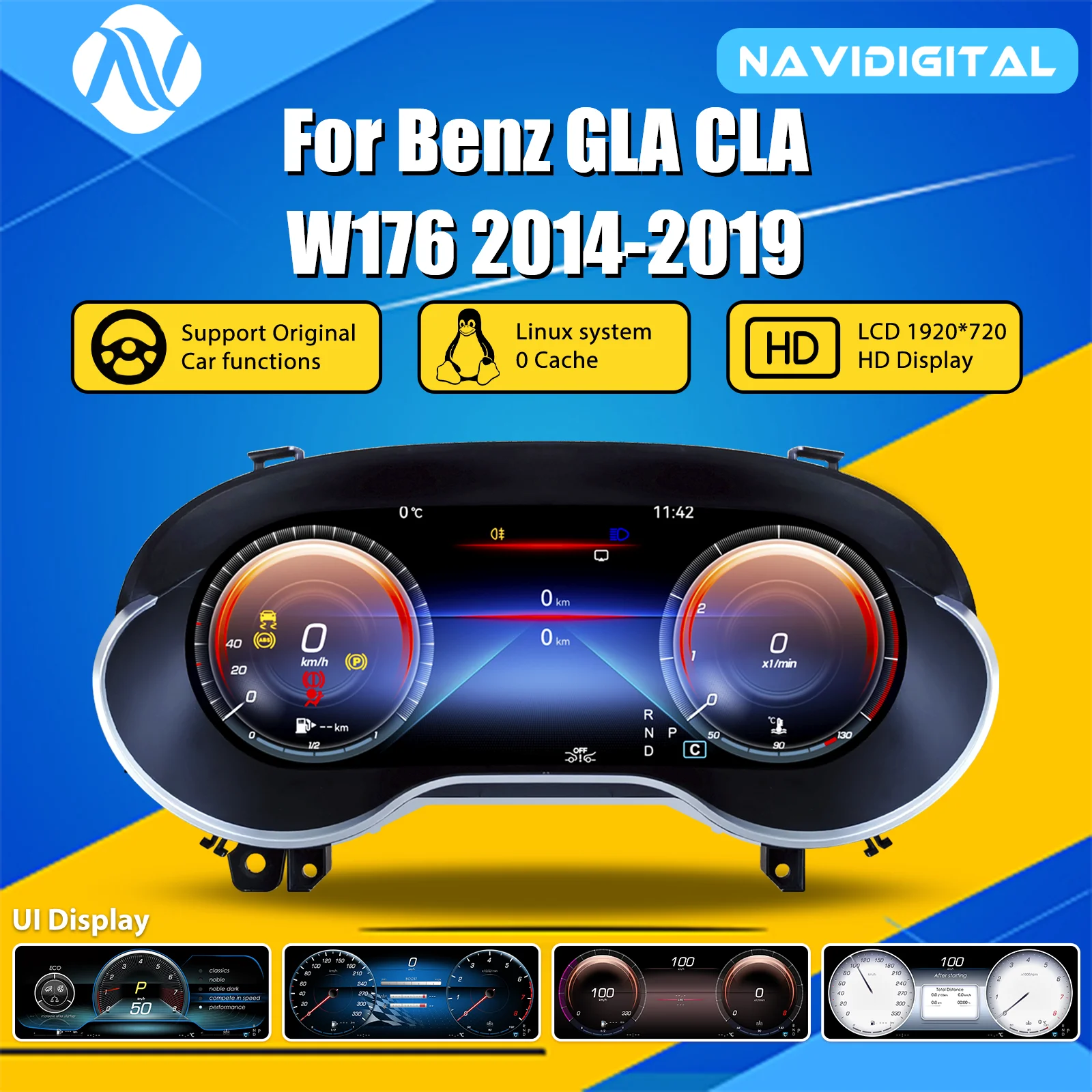 Tableau de Bord Numerique Mercedes GLA CLA W176 2014-2019 - vue de face - Becquet Voiture