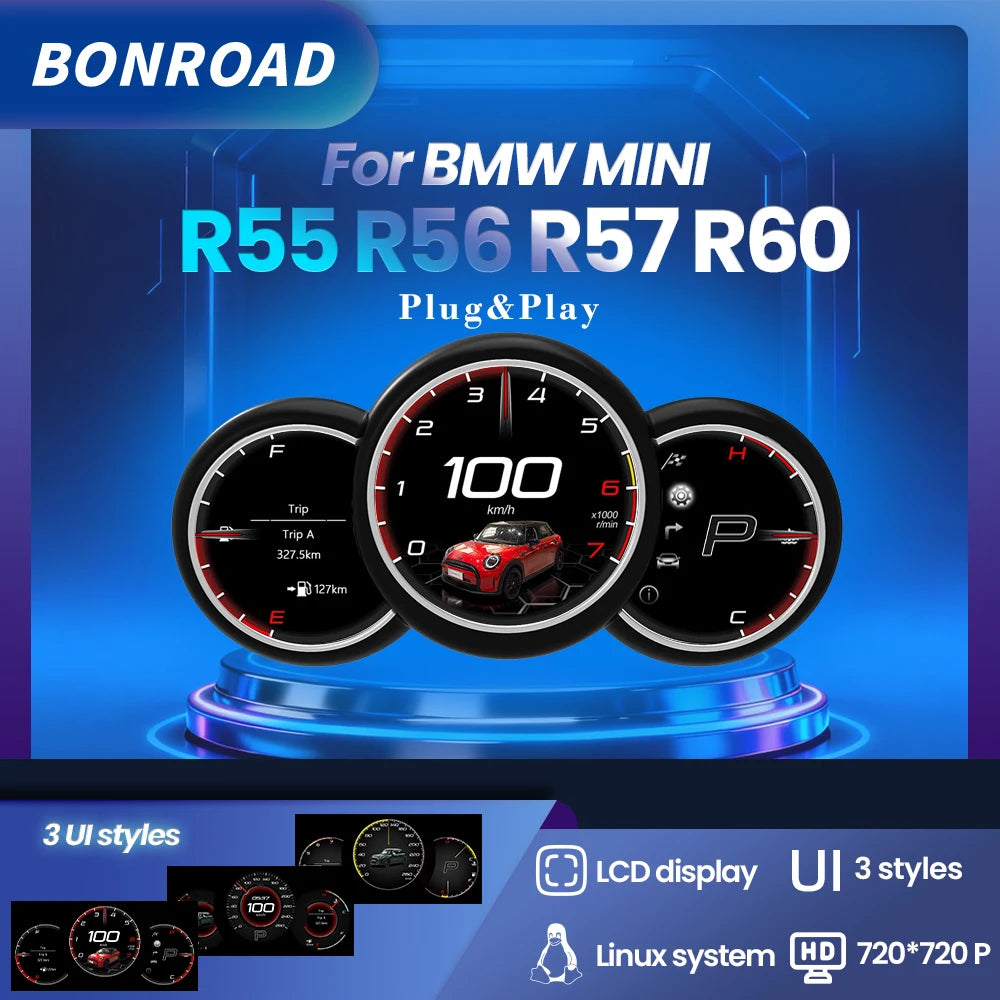 Tableau de Bord Numérique Mini Cooper R55 R56 R57 R60 - vue de face - Becquet Voiture