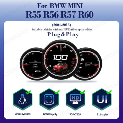 Tableau de Bord Numérique Mini Cooper R55 R56 R57 R60 - vue rapprochée - Becquet Voiture