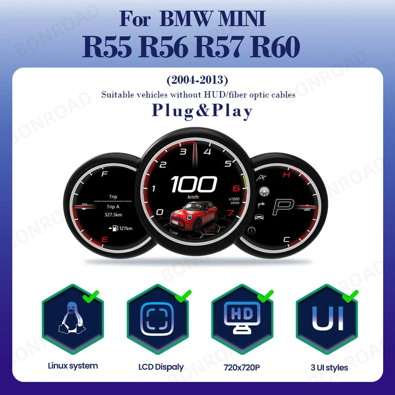 Tableau de Bord Numérique Mini Cooper R55 R56 R57 R60 - vue rapprochée - Becquet Voiture