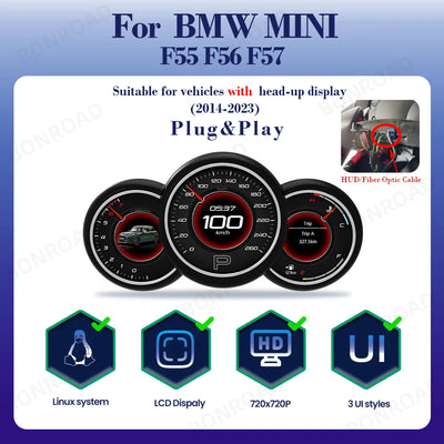 Tableau de Bord Numérique Mini Cooper S R55-R60 F55-F57 - vue rapprochée - Becquet Voiture
