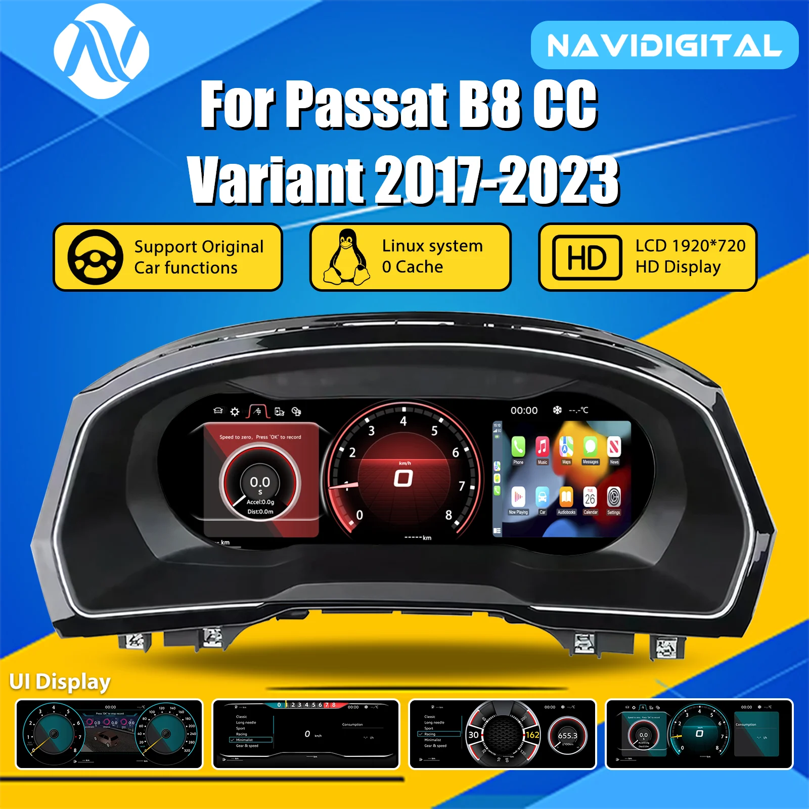 Tableau de Bord Numérique Passat B8 CC 2017-2023 - vue de face - Becquet Voiture