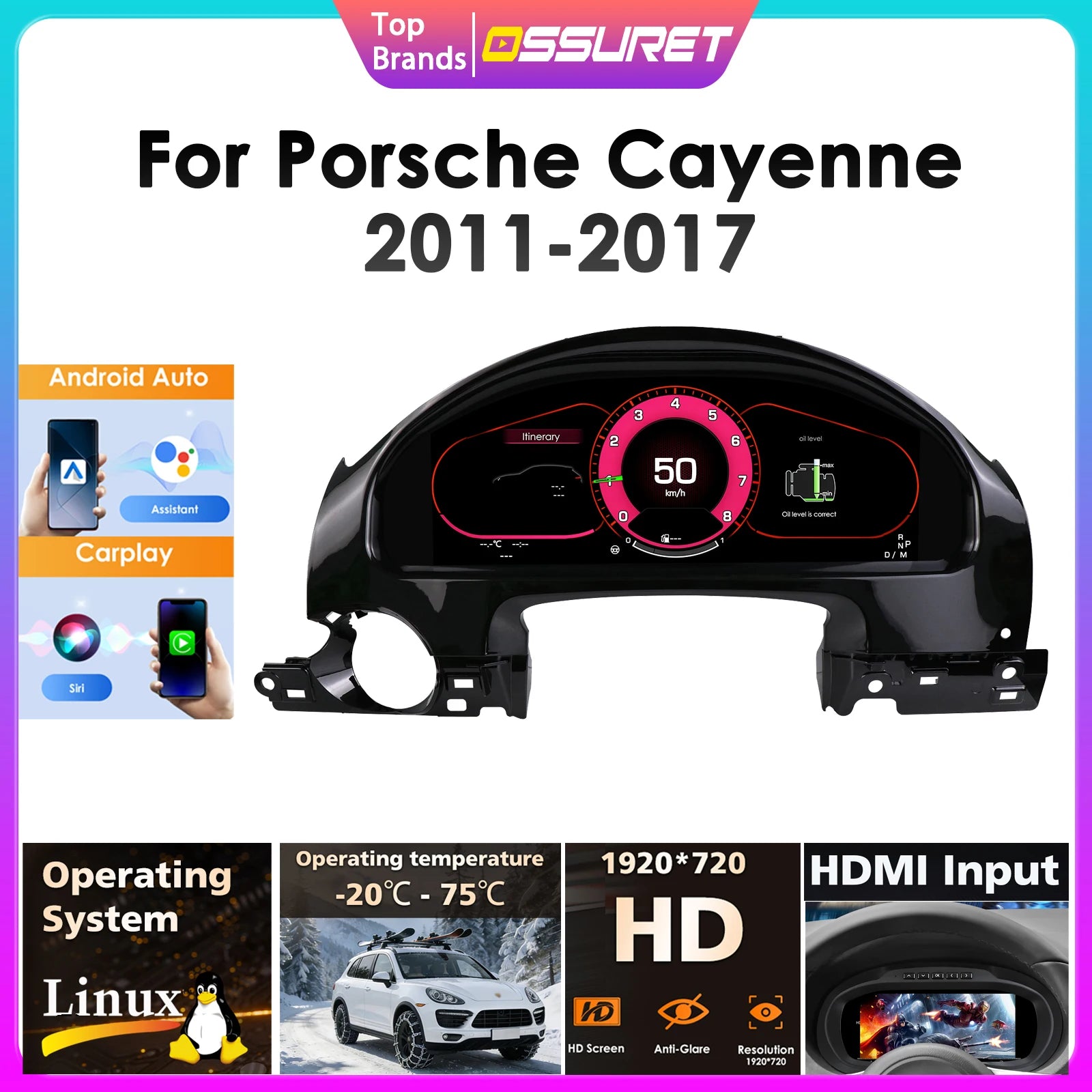 Tableau de Bord Numérique Porsche Cayenne 2011-2017 - vue de face - Becquet Voiture