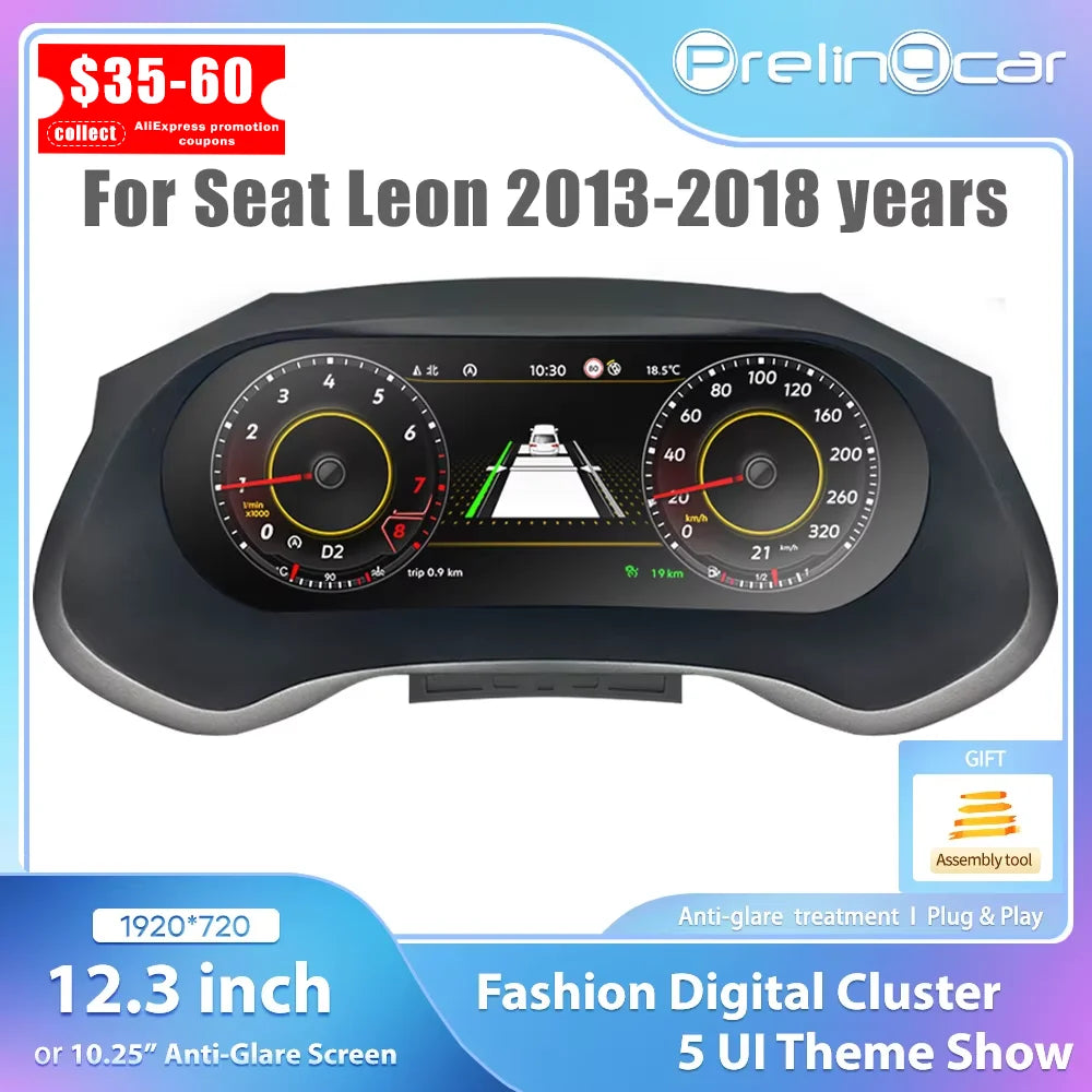 Tableau de Bord Numérique Seat Leon 2013-2018 - vue de face - Becquet Voiture