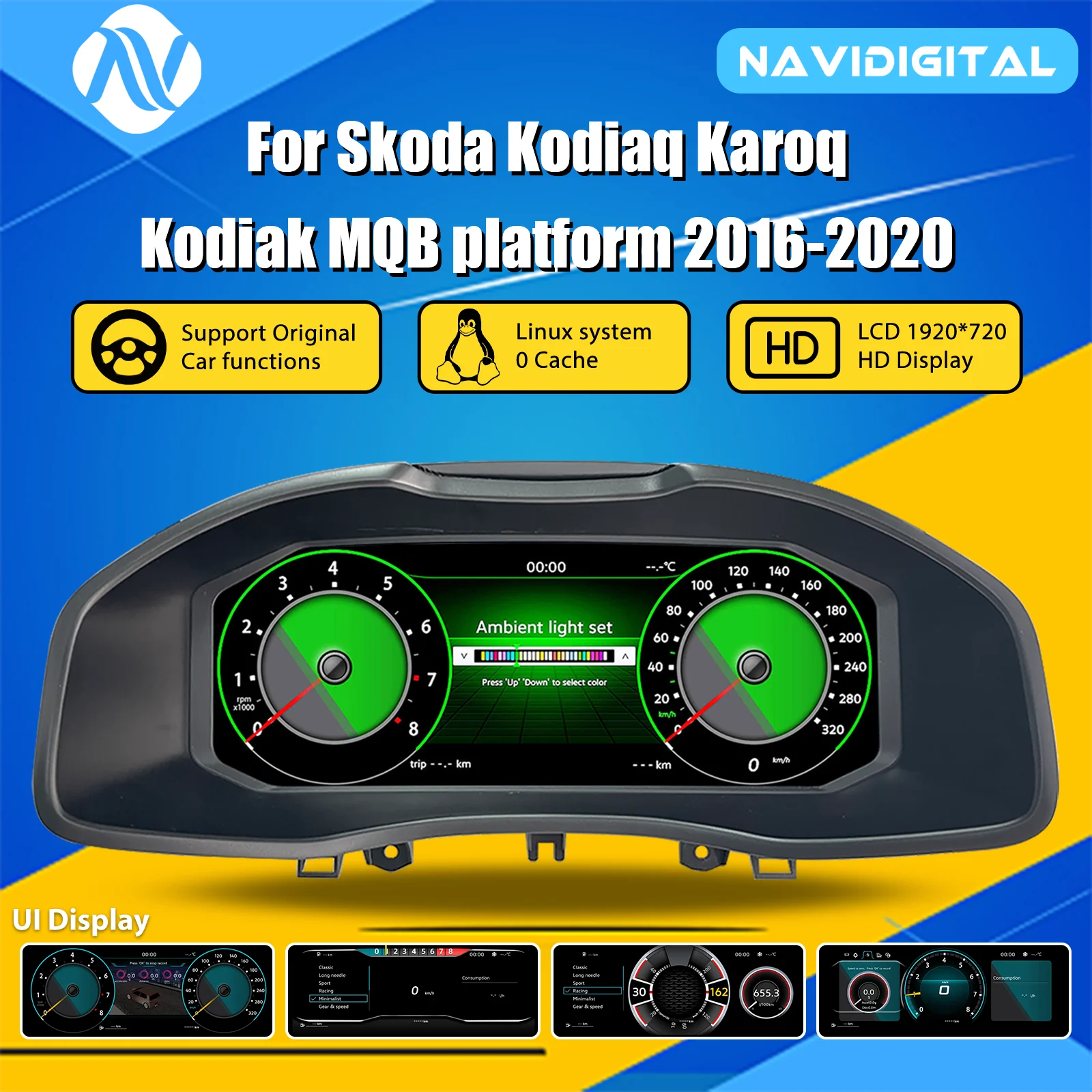 Tableau de Bord Numérique Skoda Kodiaq Karoq 2016-2020 - vue de face - Becquet Voiture
