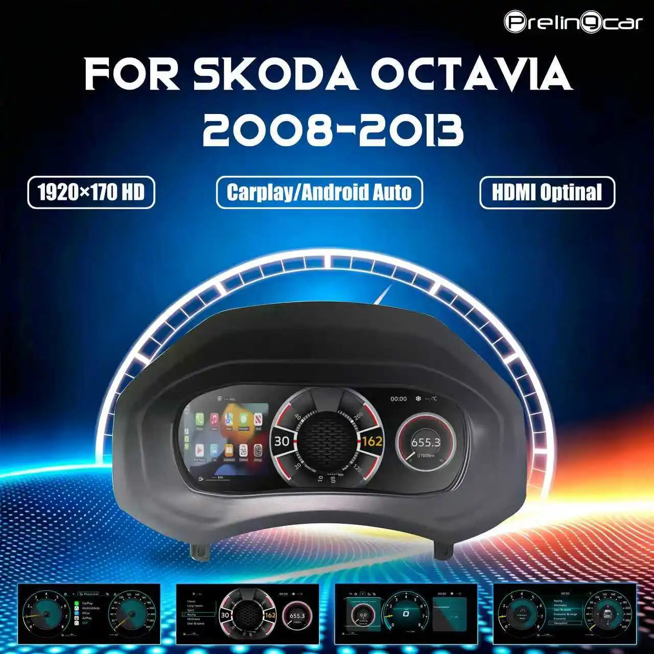 Tableau de Bord Numérique Skoda Octavia 2008-2013 - vue de face - Becquet Voiture