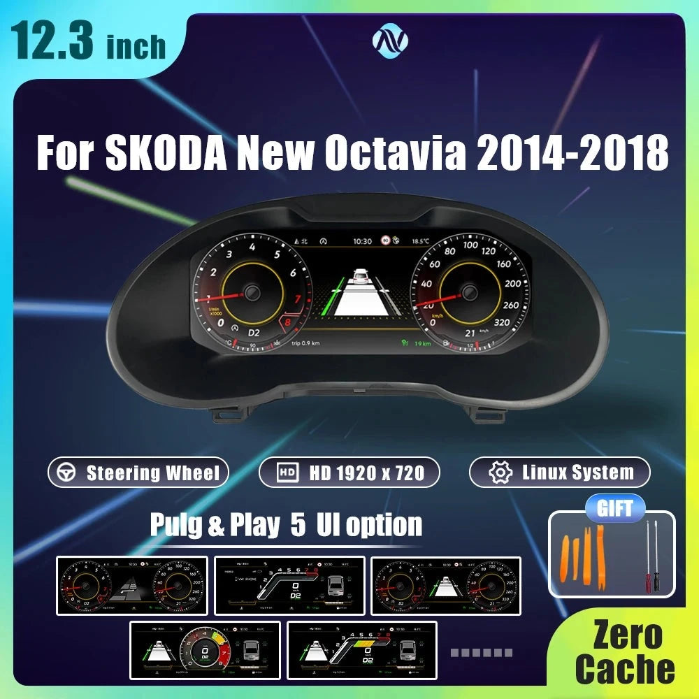 Tableau de Bord Numérique Skoda Octavia 2008-2018 - vue de face - Becquet Voiture