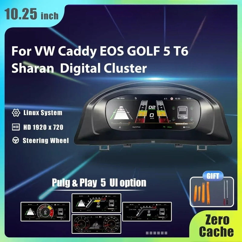 Digitales Kombiinstrument Volkswagen Caddy Touran Golf 5 - Vorderansicht - Becquet Voiture