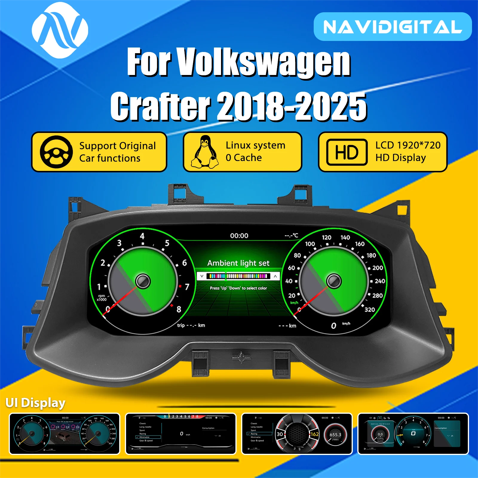 Tableau de Bord Numérique Volkswagen Crafter 2018-2025 - vue de face - Becquet Voiture