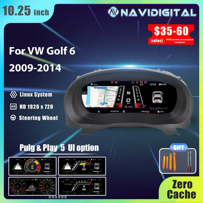 Tableau de Bord Numérique Volkswagen Golf 6 MK6 2010-2014 - vue de face - Becquet Voiture
