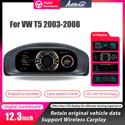 Tableau de Bord Numérique Volkswagen T5 2003-2008 - vue de face - Becquet Voiture