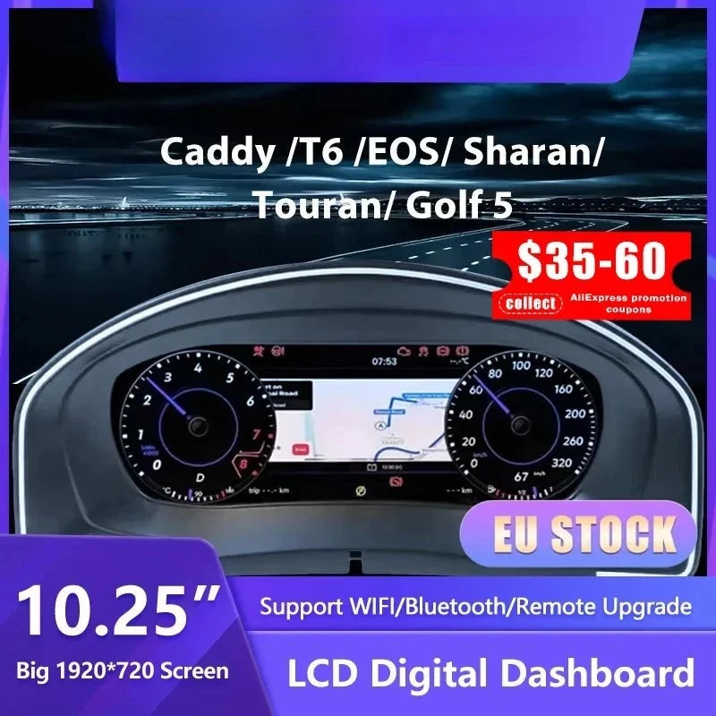 Digitales Kombiinstrument VW Caddy Touran EOS Sharan Golf 5 - Vorderansicht - Becquet Voiture