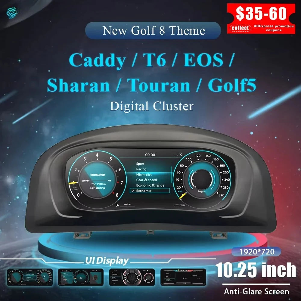 Tableau de Bord Numérique VW Caddy Touran Golf 5 Sharan - vue de face - Becquet Voiture
