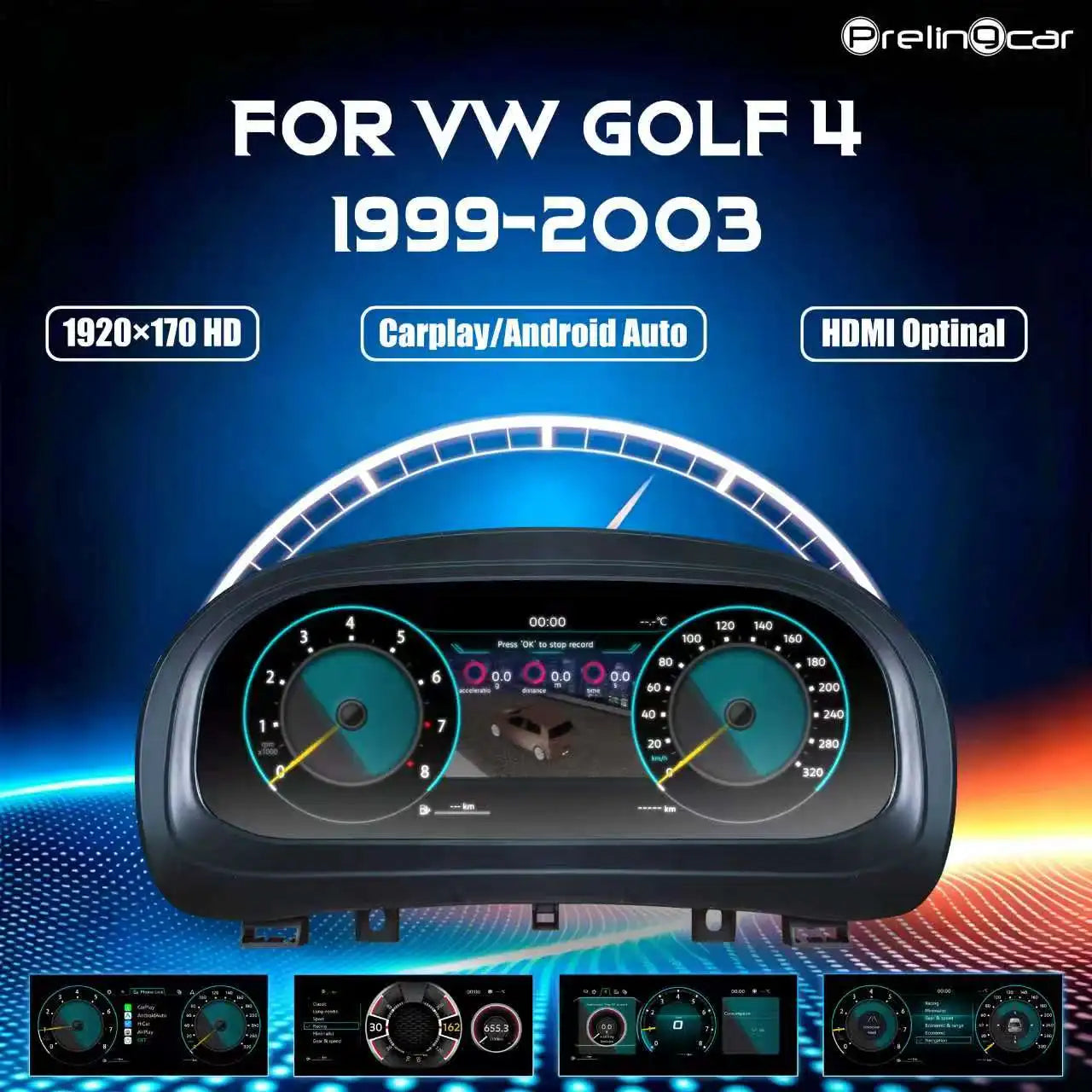Tableau de Bord Numérique VW Golf 4 MK4 1997-2003 - vue de face - Becquet Voiture