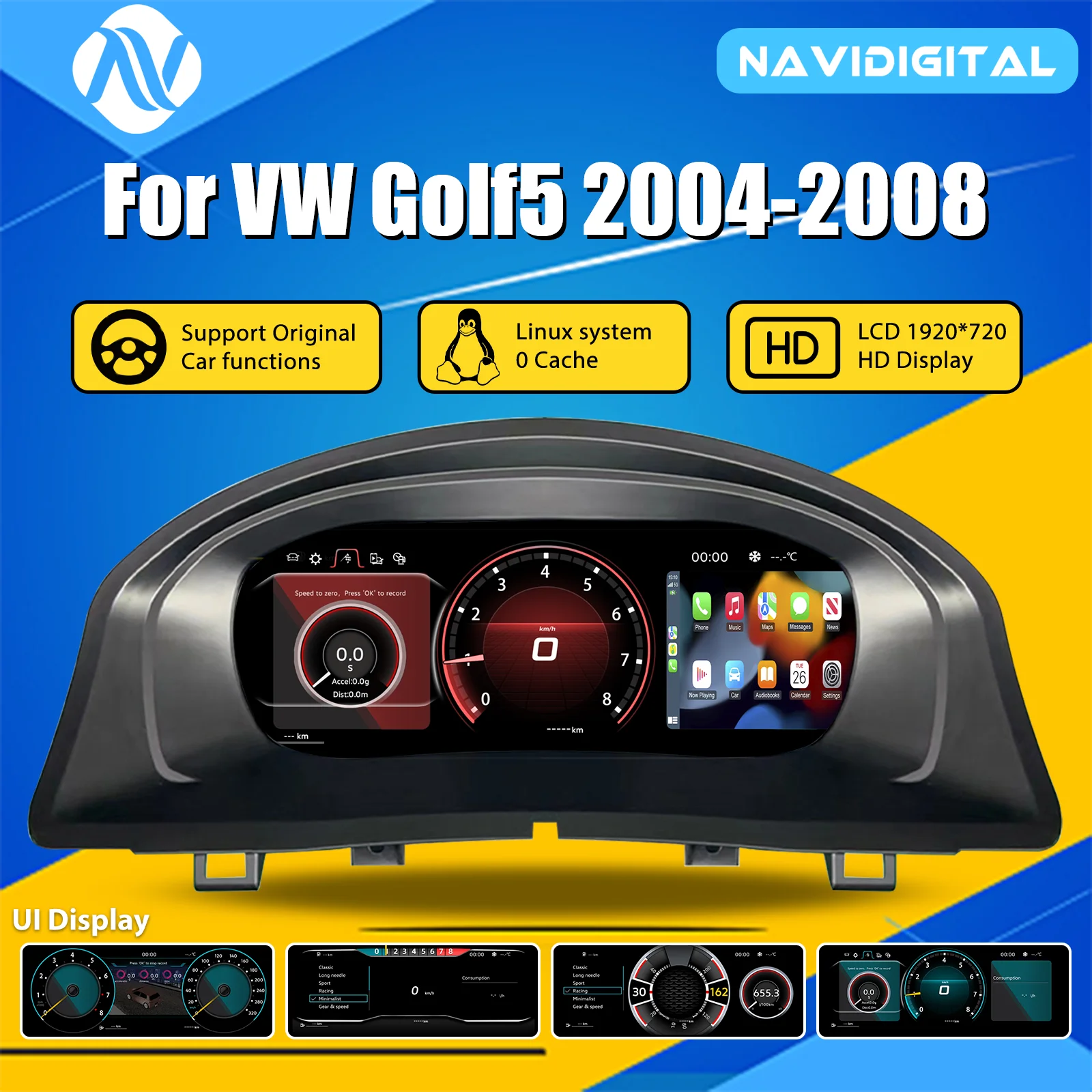 Tableau de Bord Numerique VW Golf 5 2004-2008 - vue de face - Becquet Voiture