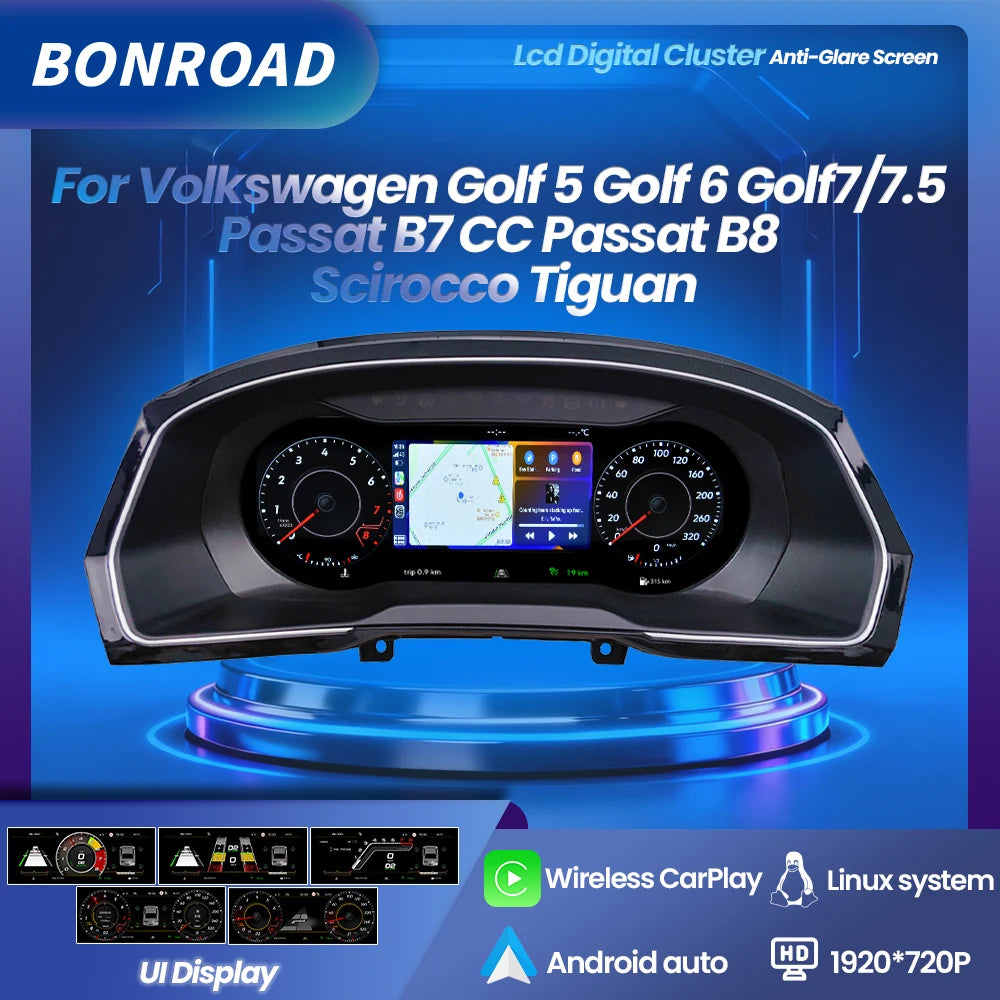 Tableau de Bord Numérique VW Golf 5 6 7 Passat Tiguan - vue de face - Becquet Voiture